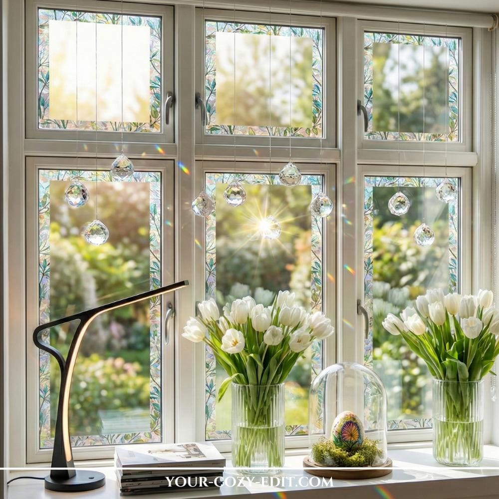 Window films with floral patterns and crystals for stunning play of light