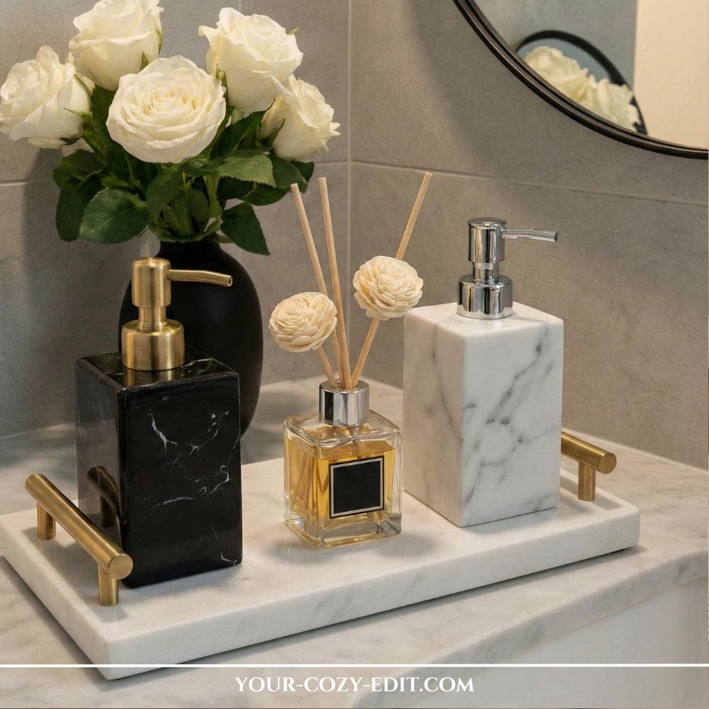 Clean Aesthetic Bathroom Decor Idea with Marble Tray