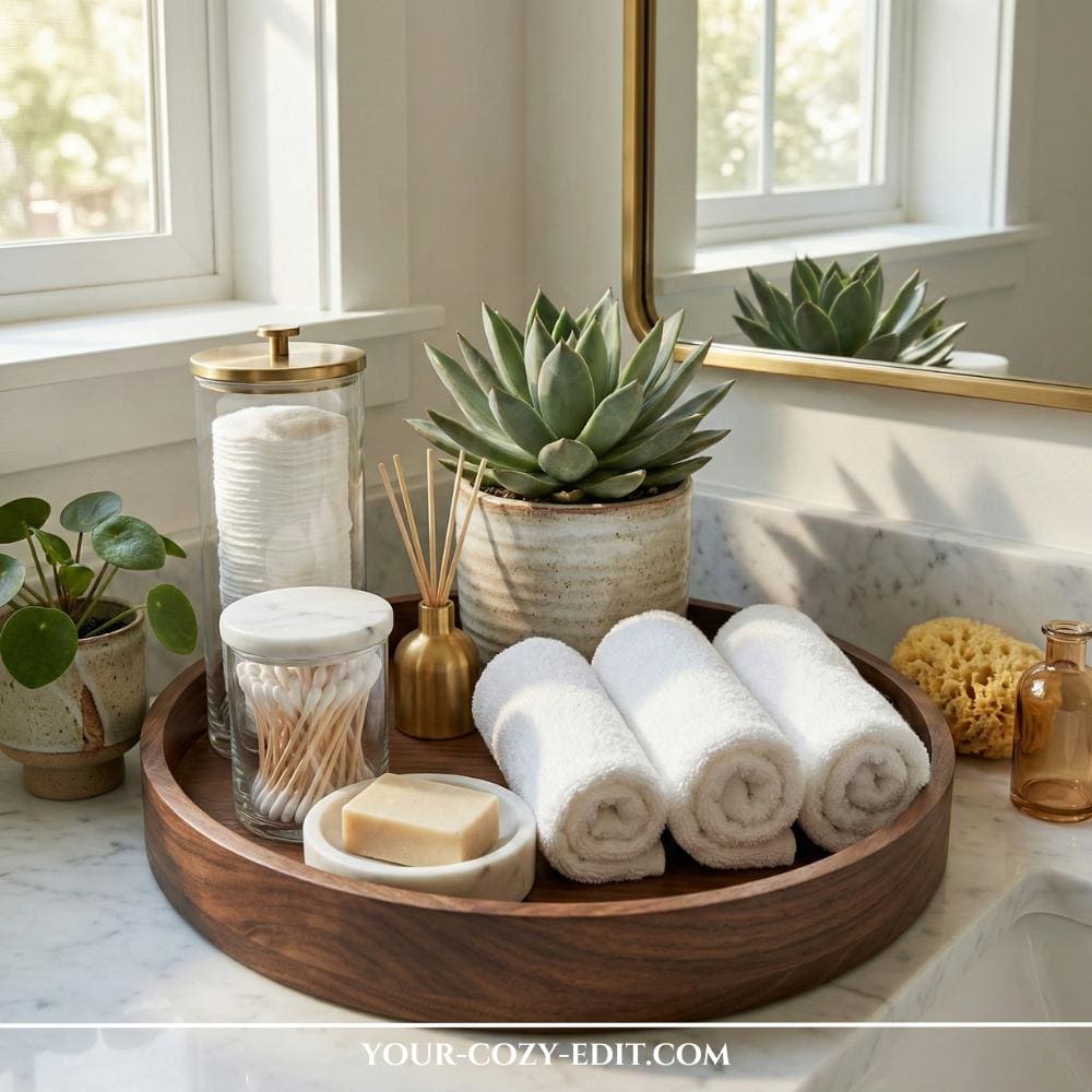 Bathroom Vanity Styling with Aloe Vera and Towels
