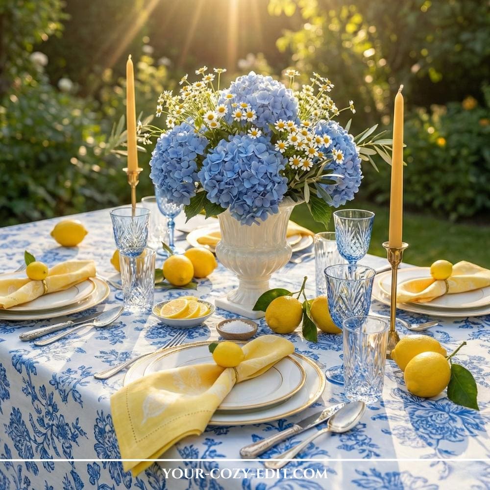Amalfi Coast meets Garden Party Tablescape Idea for Sommer