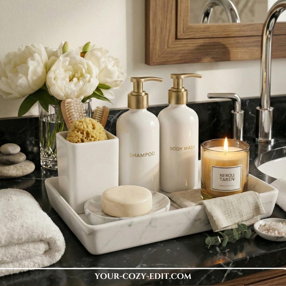 All white bathroom vanity decor